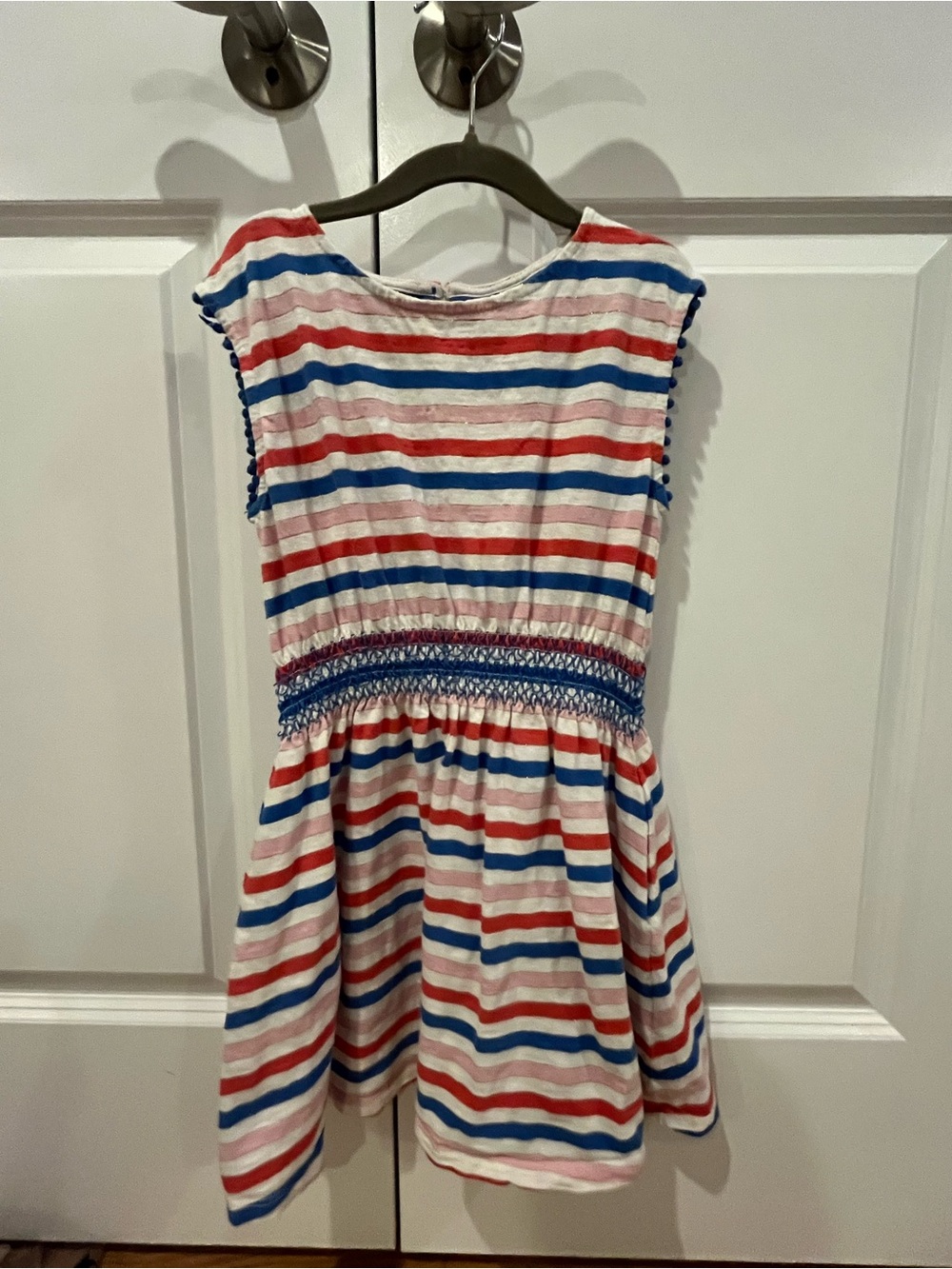 Mini Boden Red, Pink, Blue & White Striped Smocked Waist Dress